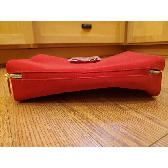 Estee Lauder Red Velvet Gold Zipper Cosmetic Bag with Handle 9 1/2 x 12 1/2 x 4 - Picture 2 of 15